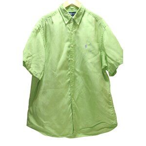 Ralph Lauren Mens XL Linen Silk Short Sleeve Button Down Shirt Lime Green Preppy
